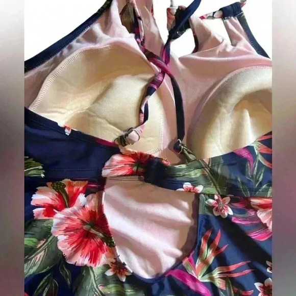 Kona Solβ Navy Blue Floral One Piece Swimsuit, 24 Wide, New! - Picture 4 of 8